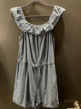 Pure Cotton Navy & White Striped Strapless Shorts Jumper Romper With Pockets